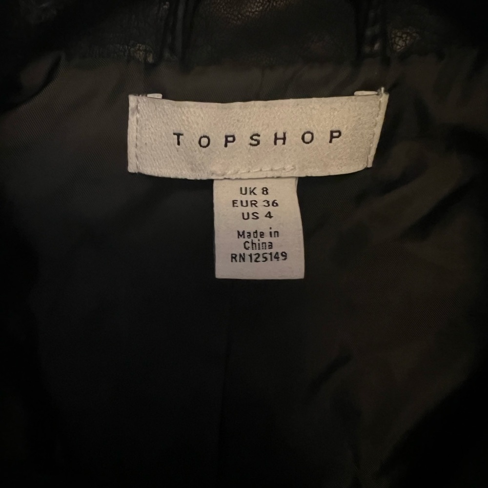Topshop BLACK Faux Leather Biker Moto Classic Minimalist Jacket Size 4 - Picture 8 of 13